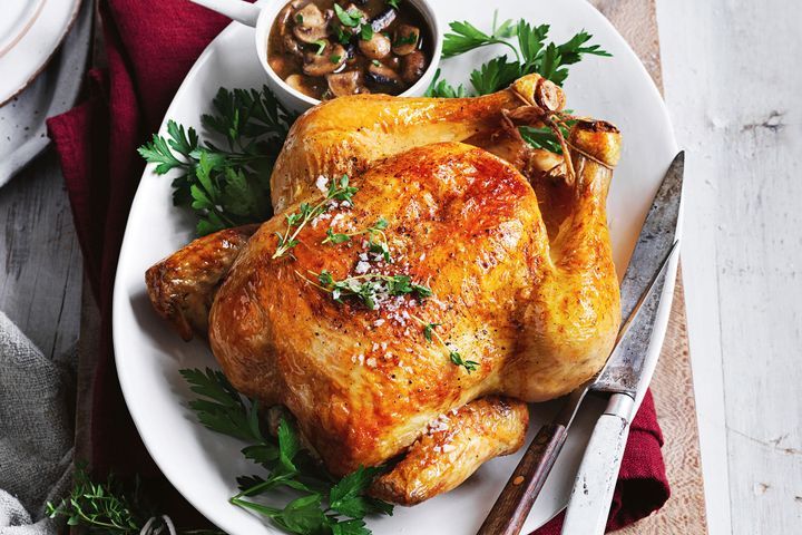 Goose with mushrooms and cabbage